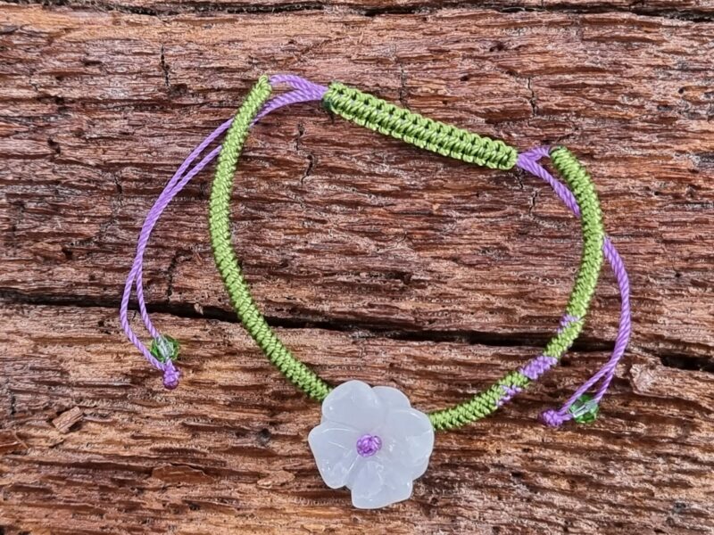 Shamballa náramek z barmského Jadeitu s květem zelený