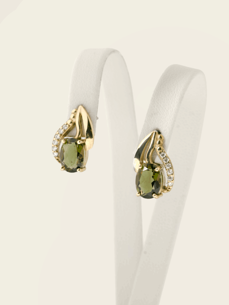 Vltavín náušnice se zlatem a Zirkony, 3,42g