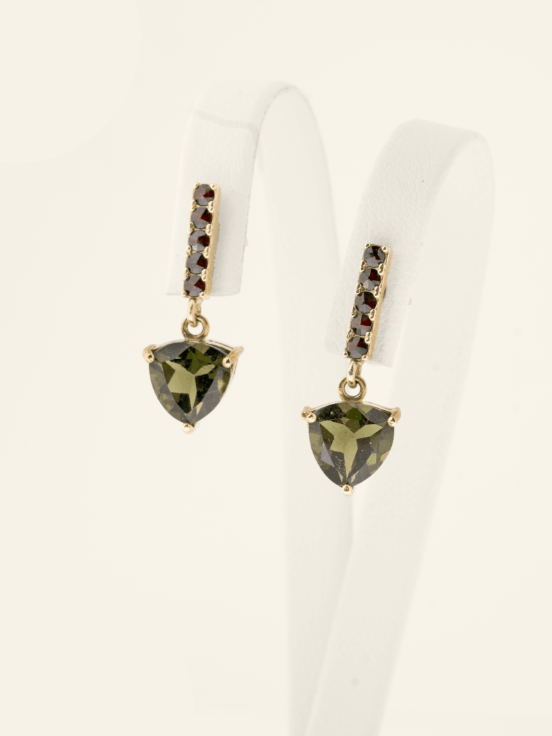 Vltavín náušnice se zlatem a Granáty, 3,51g