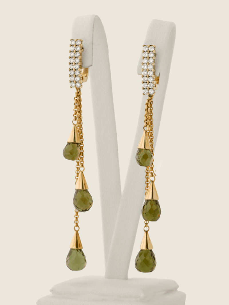 Vltavín náušnice se zlatem a Zirkony, 8,28g