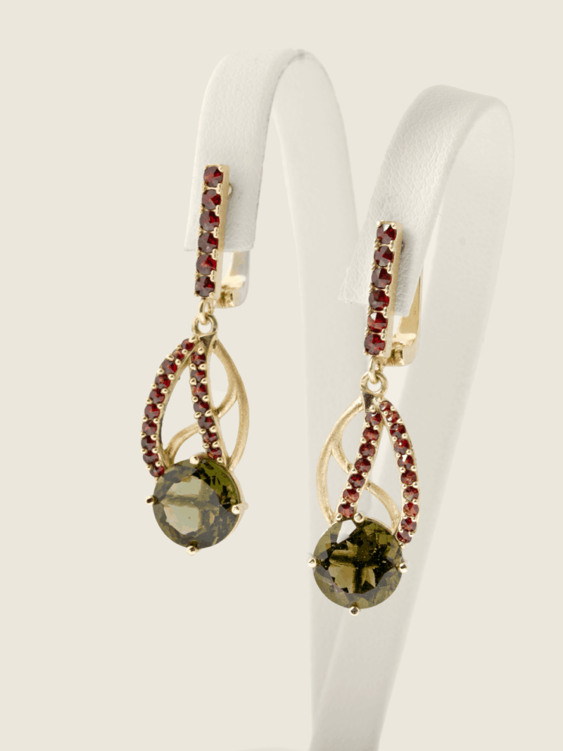 Vltavín náušnice se zlatem a Granáty, 8,86g