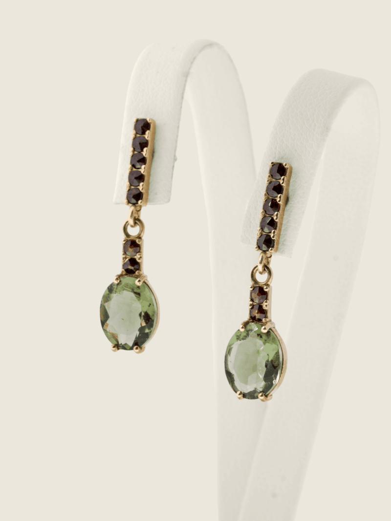 Vltavín náušnice se zlatem a Granáty, 3,46 g