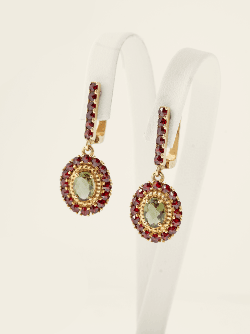 Vltavín náušnice se zlatem a Granáty, 6,32 g